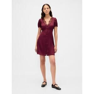 GAP Satin Lace-Trim V-Neck Mini Dress